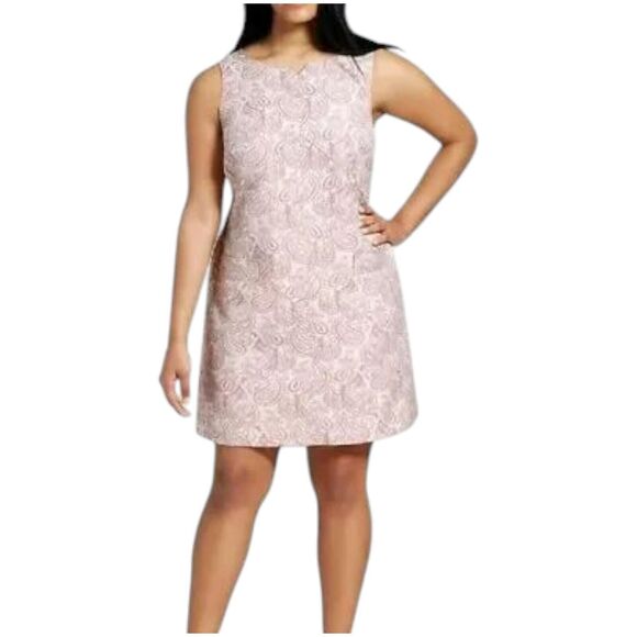Victoria Beckham Target Pink Blush Floral Jacquard Brocade Shift Dress Fits L/XL - Picture 1 of 12